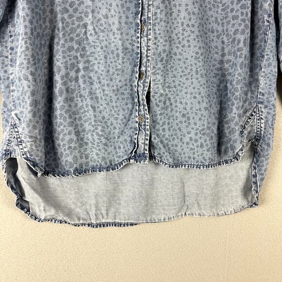 Bella Dahl Leopard Print Tencel Top Womens Medium Blue Button Down 3/4 Sleeve - Picture 4 of 16